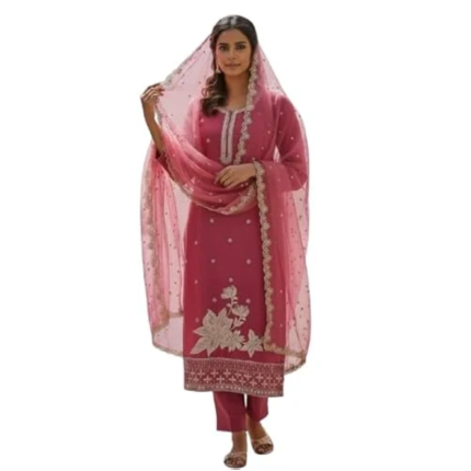 Sequence Work Chanderi Silk 3 Piece Set Maroon