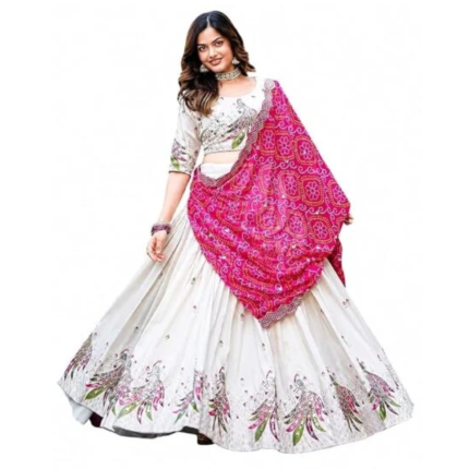 Women’s Vichitra Fabric Embroidered Semi-Stitched Lehenga Choli with Dupatta | Designer Bridal Lehenga Set for Wedding | Heavy Embroidery Work for Women