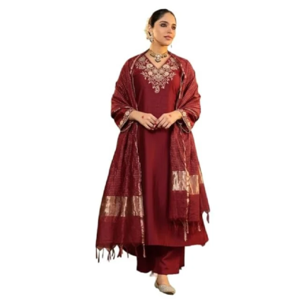 Klosia Women Embroidery Solid Straight Kurta and Pant Set with Dupatta